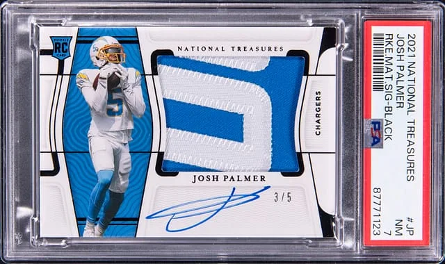 2021 Panini National Treasures Josh Palmer Material Signatures Black #JP card image
