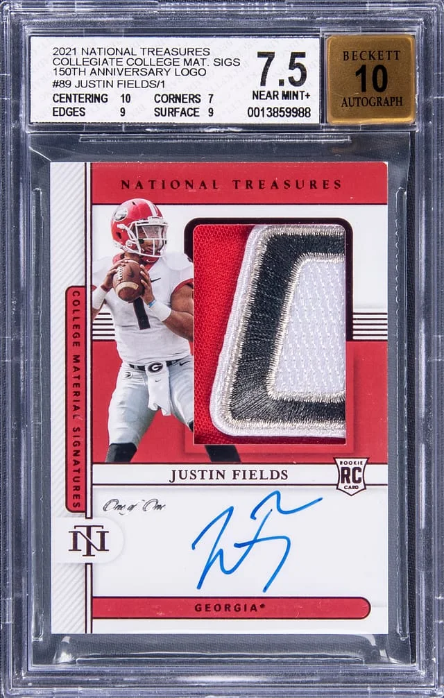2021 Panini National Treasures Justin Fields Collegiate Materials Signatures #89 card image