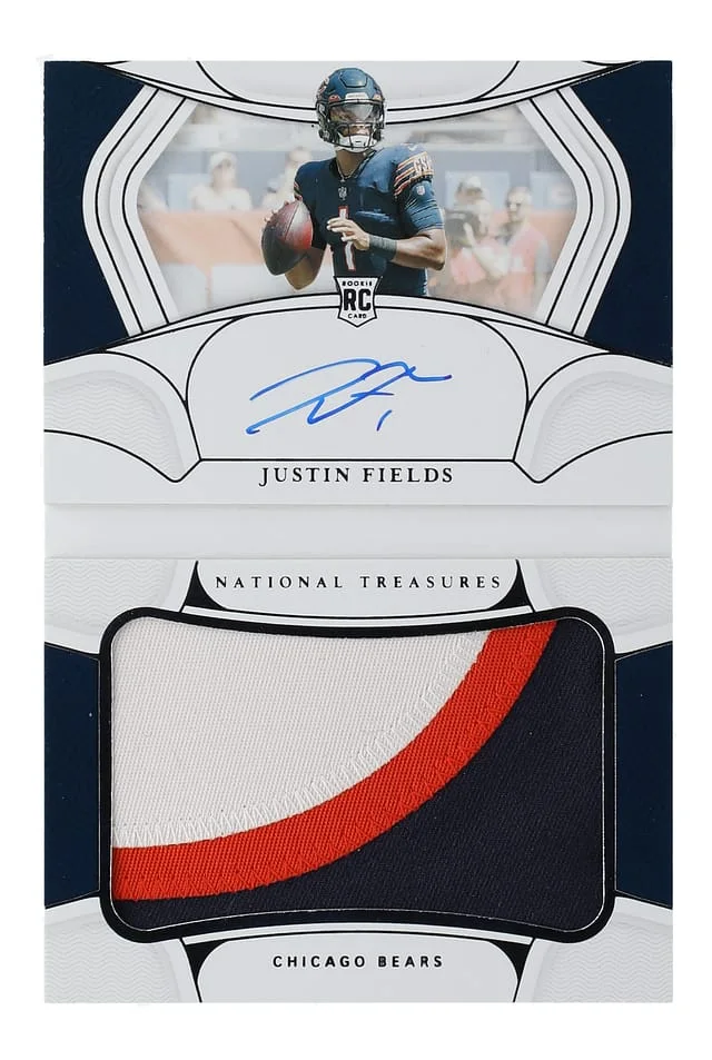 2021 Panini National Treasures Justin Fields Jumbo Prime Signatures Booklet #RJB-JF card image