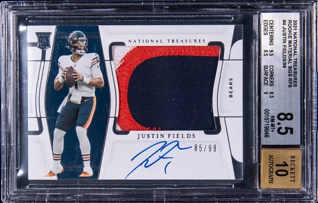 2021 Panini National Treasures Justin Fields Material Signatures RPS #RMS-JF card image