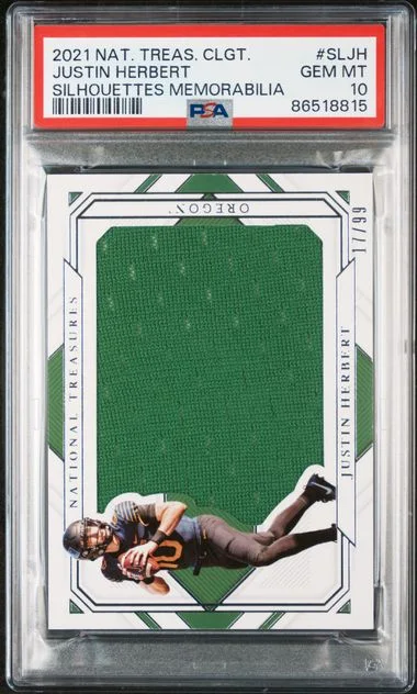 2021 Panini National Treasures Justin Herbert Collegiate Silhouettes Memorabilia #SL-JH card image