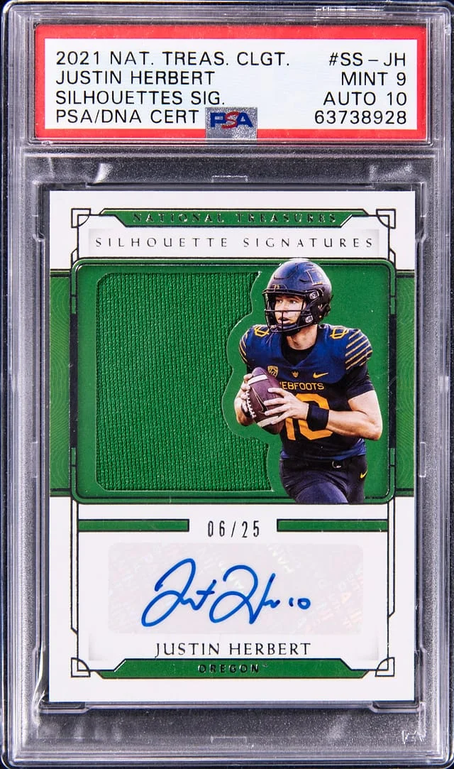 2021 Panini National Treasures Justin Herbert Collegiate Silhouettes Signatures #SS-JH card image