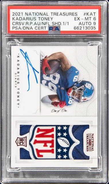 2021 Panini National Treasures Kadarius Toney Crossover Patch Autographs NFL Shield #CRS-KAT card image
