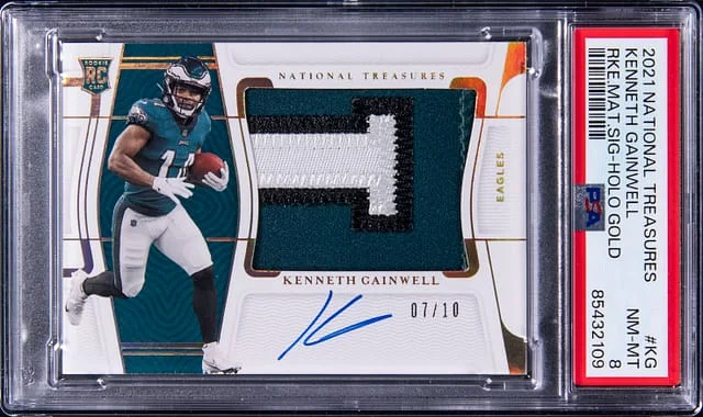 2021 Panini National Treasures Kenneth Gainwell Patch Autograph (RPA) Holo Gold #KG card image