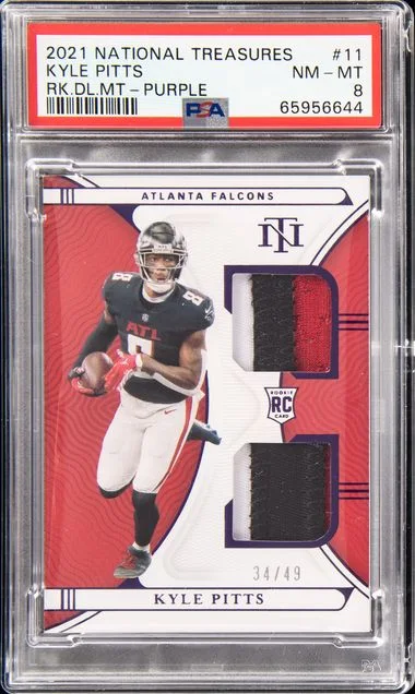 2021 Panini National Treasures Kyle Pitts Dual Materials Purple #11 card image