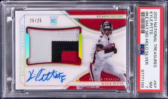 2021 Panini National Treasures Kyle Pitts Material Signature Holo Silver #KP card image