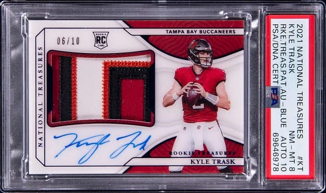 2021 Panini National Treasures Kyle Trask Treasures Patch Autographs Blue #KT card image