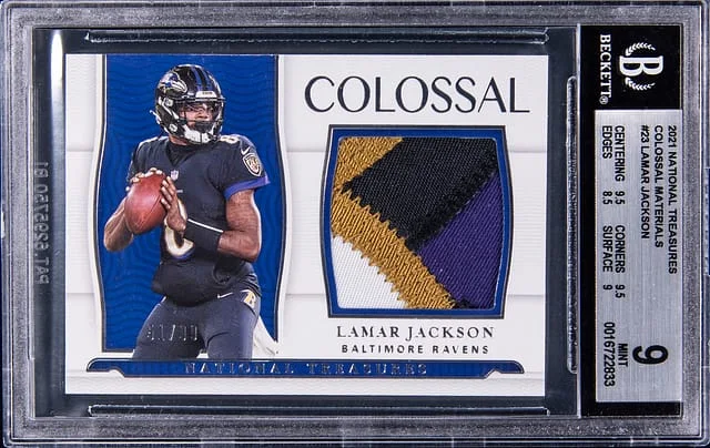 2021 Panini National Treasures Lamar Jackson Colossal Materials #CM-LJ card image