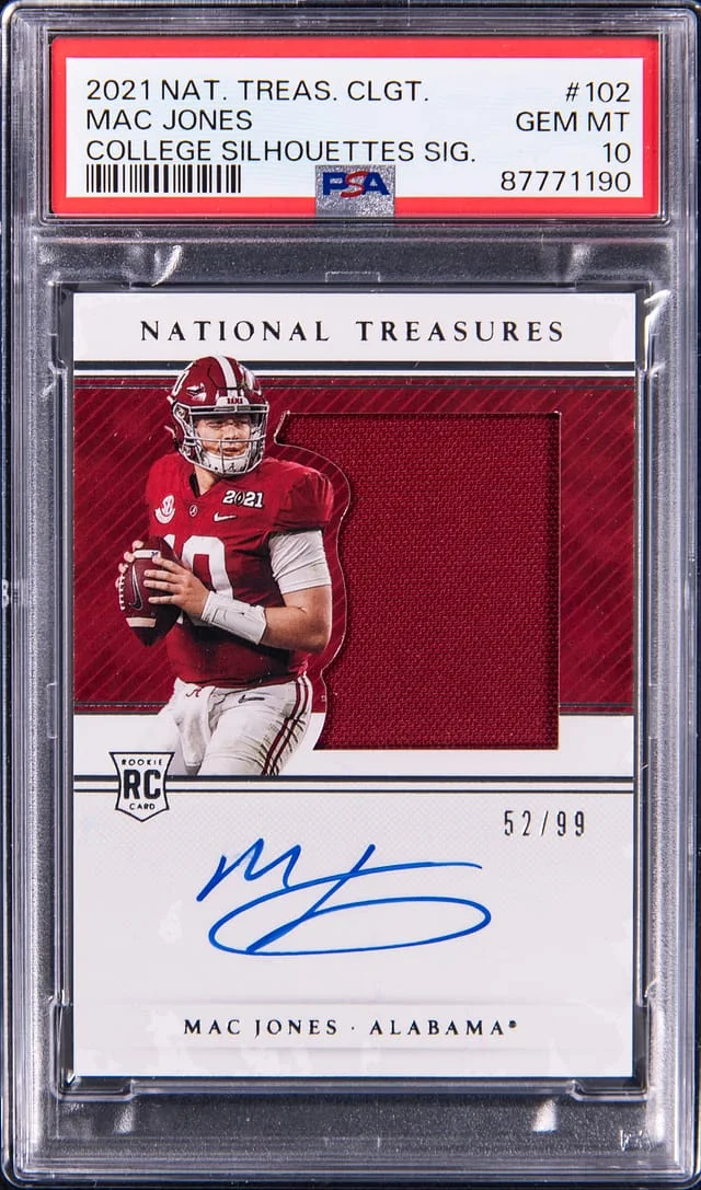 2021 Panini National Treasures Mac Jones Collegiate College Silhouettes Signatures #102 card image