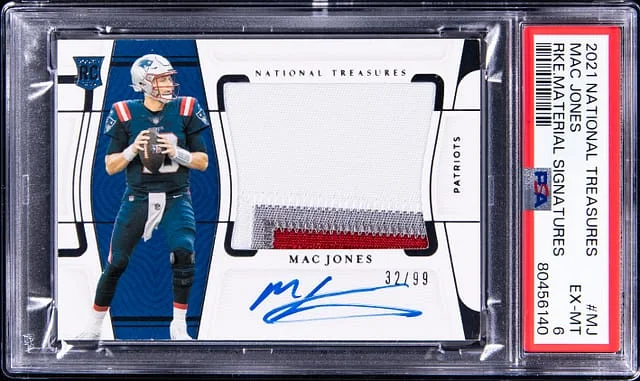 2021 Panini National Treasures Mac Jones Material Signature #RMS-MJ card image