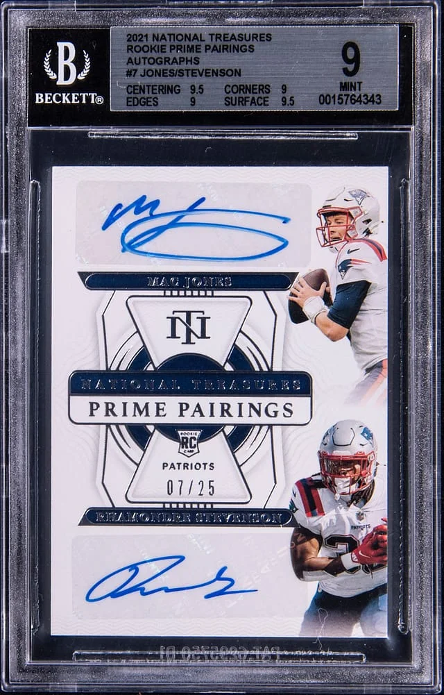 2021 Panini National Treasures Maj Jones/Rhamondre Stevenson Prime Pairings #RPR-MR card image