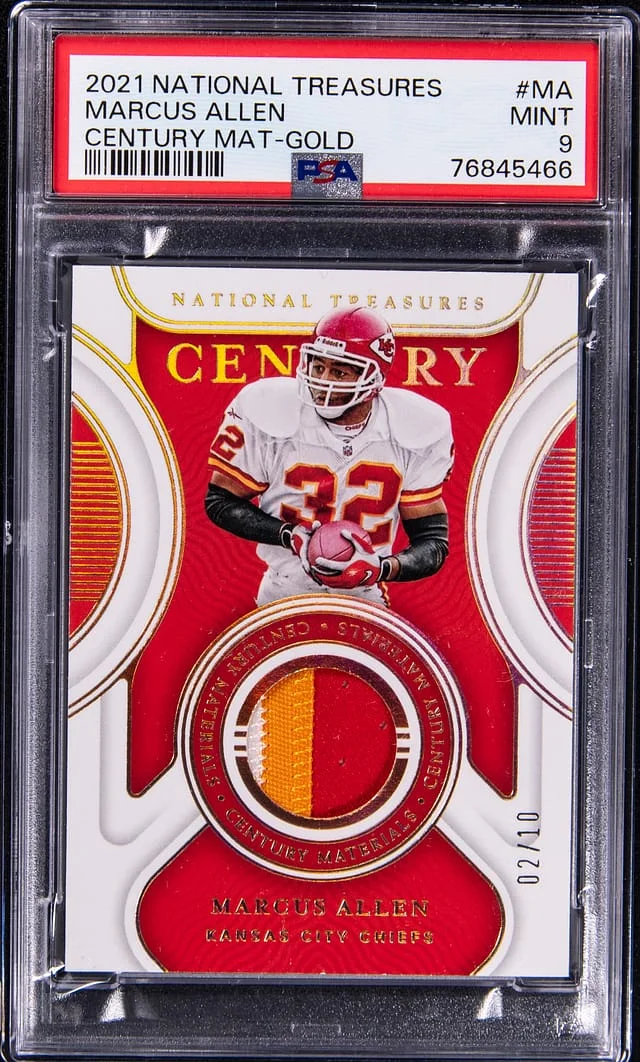 2021 Panini National Treasures Marcus Allen Century Materials Gold #MA card image