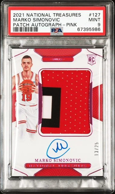 2021 Panini National Treasures Marko Simonovic Patch Autograph-Pink #127 card image