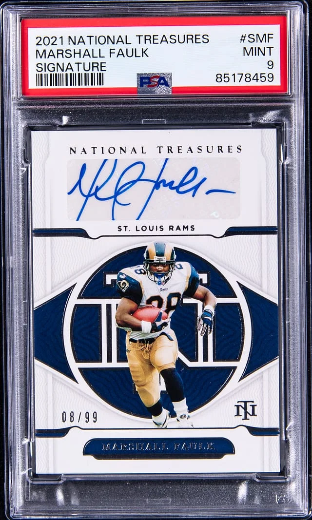 2021 Panini National Treasures Marshall Faulk Signatures #S-MF card image