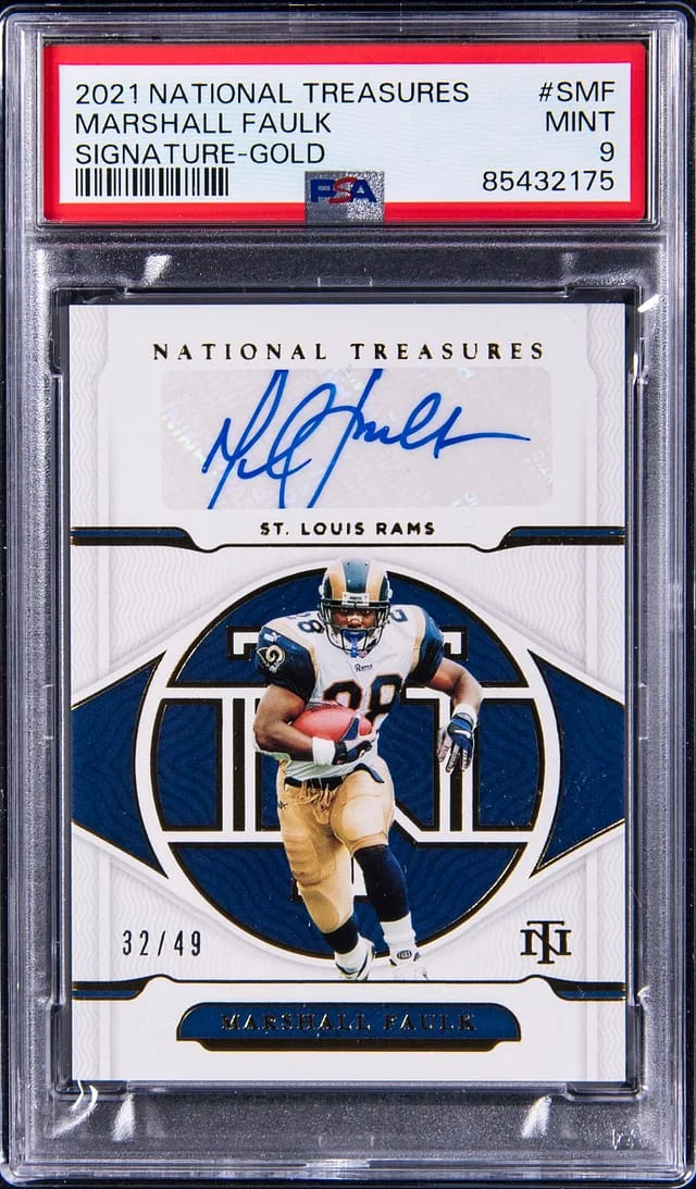 2021 Panini National Treasures Marshall Faulk Signature-Gold #SMF card image