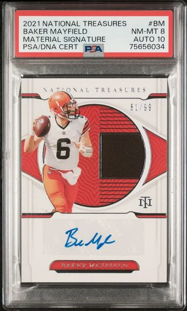 2021 Panini National Treasures Material Signatures Bm Baker Mayfield #no-number card image