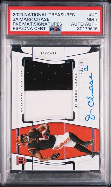 2021 Panini National Treasures Material Signatures Jc Ja’Marr Chase #no-number card image