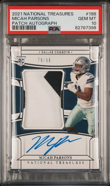 2021 Panini National Treasures Micah Parsons Patch Autograph #198 card image