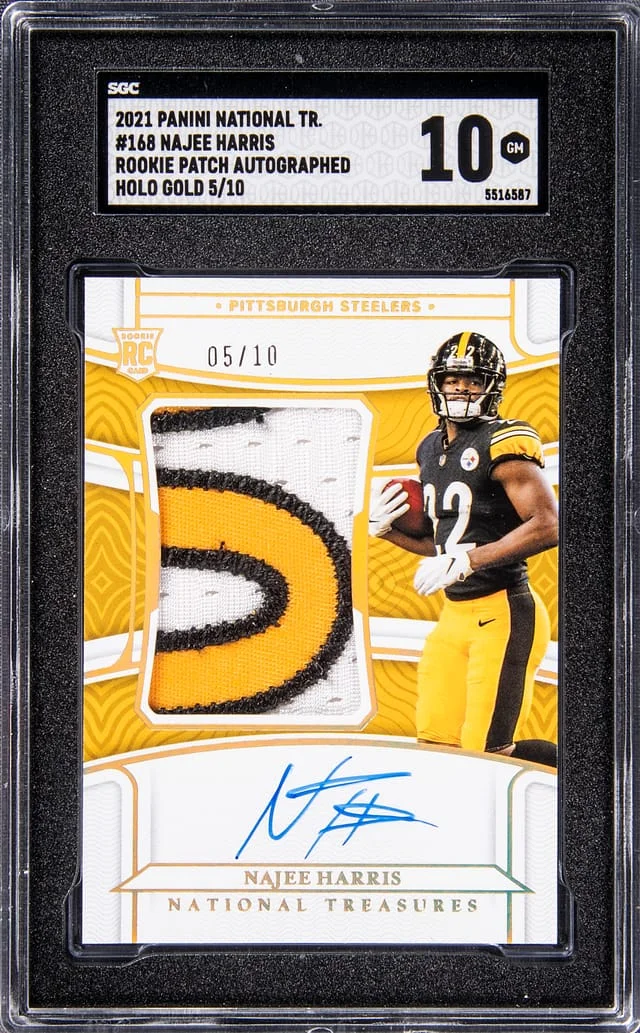 2021 Panini National Treasures Najee Harris Patch Autograph-Stars & Stripes Blue #168 card image