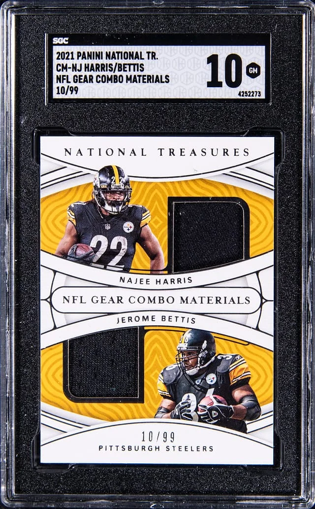 2021 Panini National Treasures Najee Harris/Jerome Bettis NFL Gear Combo Materials #CM-NJ card image