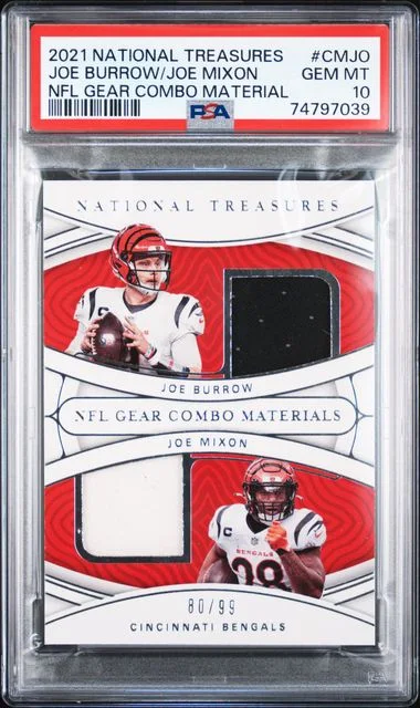 2021 Panini National Treasures NFL Gear Combo Materials Cmjo Joe Burrow/Joe Mixon #no-number card image
