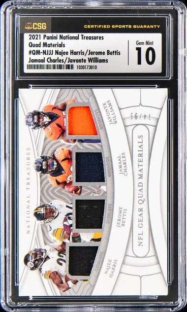 2021 Panini National Treasures N.Harris/J.Bettis/J.Charles/J.Williams Quad Materials #QM-NJJJ card image