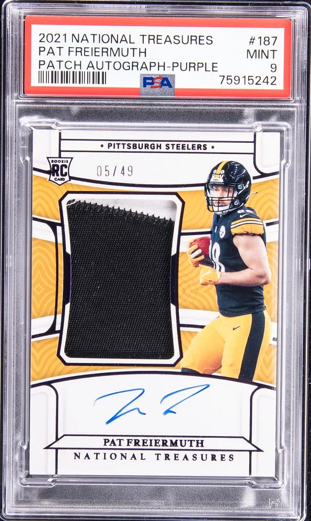 2021 Panini National Treasures Pat Freiermuth Patch Autographs (RPA) Purple #187 card image