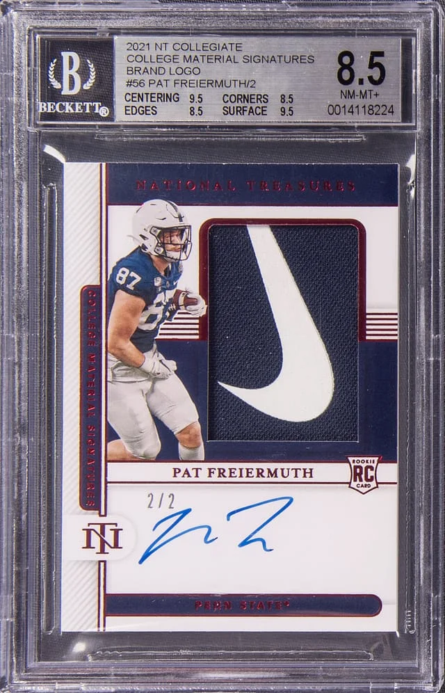 2021 Panini National Treasures Pat Freiermuth Collegiate College Material Signatures Brand Logo #56 card image