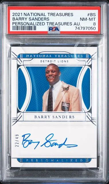 2021 Panini National Treasures Personalized Treasures Autographs Bs Barry Sanders #no-number card image
