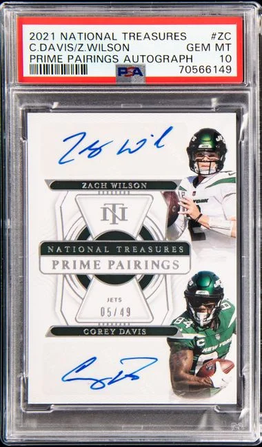 2021 Panini National Treasures Prime Pairings Autographs Zc Corey Davis/Zach Wilson #no-number card image