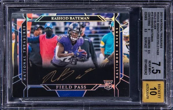 2021 Panini National Treasures Rashad Bateman Signatures Field Pass Holo Silver #10 card image