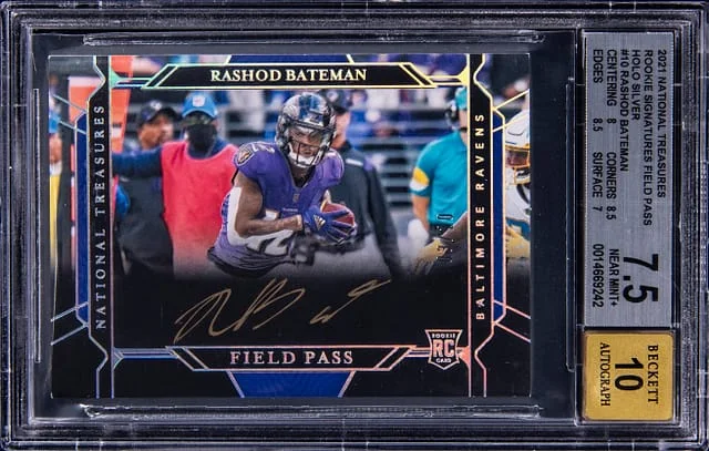 2021 Panini National Treasures Rashod Bateman Signatures Field Pass Holo Silver #10 card image