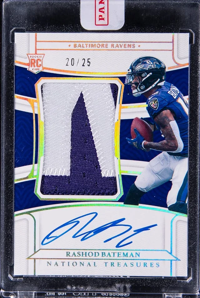 2021 Panini National Treasures Rashod Bateman Patch Autograph Blue #165 card image
