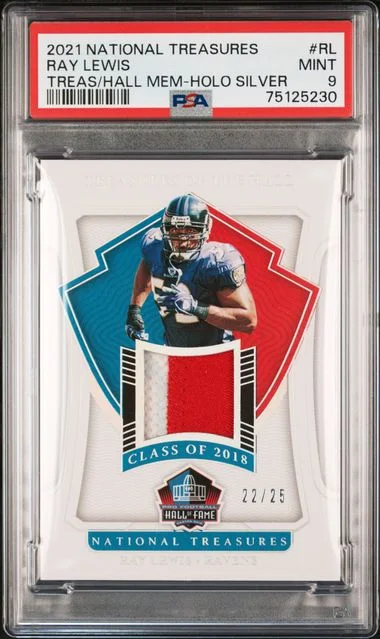 2021 Panini National Treasures Ray Lewis Treasures Of The Hall Memorabilia Holo Silver #HALL-RL card image