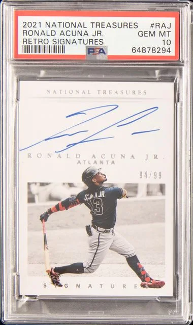 2021 Panini National Treasures Ronald Acuna Jr. Retro Signatures #RAJ card image