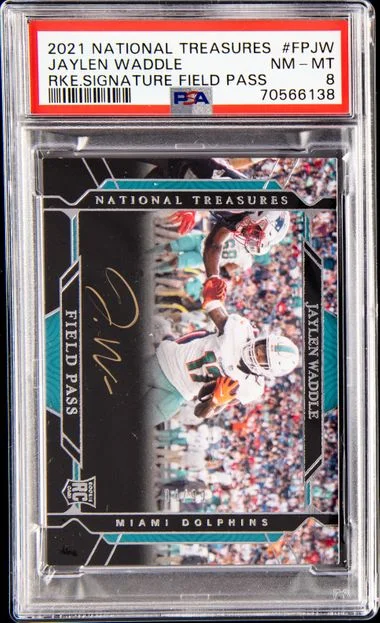 2021 Panini National Treasures Signatures Field Pass Fpjw Jaylen Waddle #no-number card image