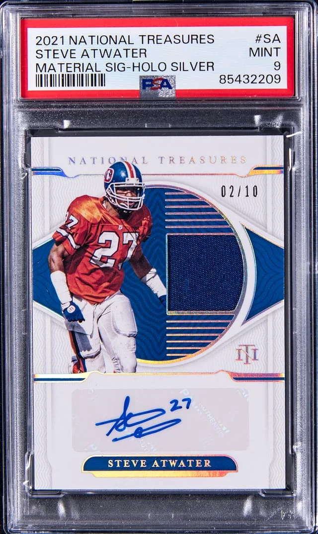 2021 Panini National Treasures Steve Atwater Material Signature Holo Silver #SA card image