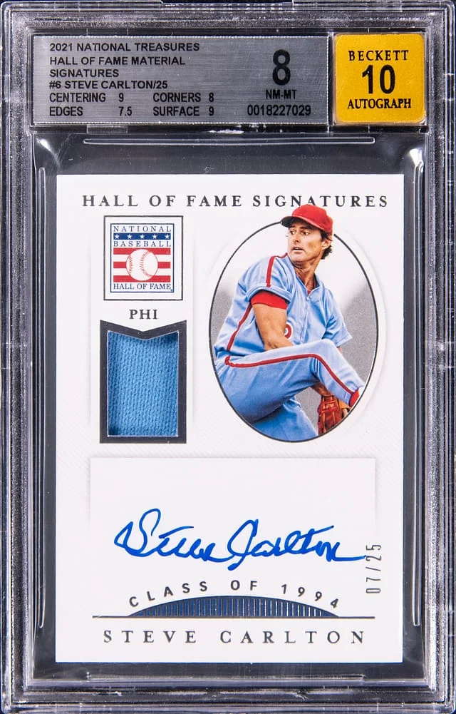 2021 Panini National Treasures Steve Carlton Hall of Fame Materials Signatures #HOF-SC card image