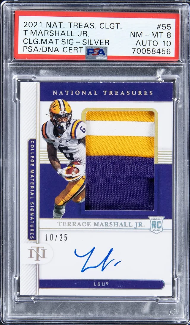 2021 Panini National Treasures Terrace Marshall Jr. Collegiate College Material Signature Silver #55 card image