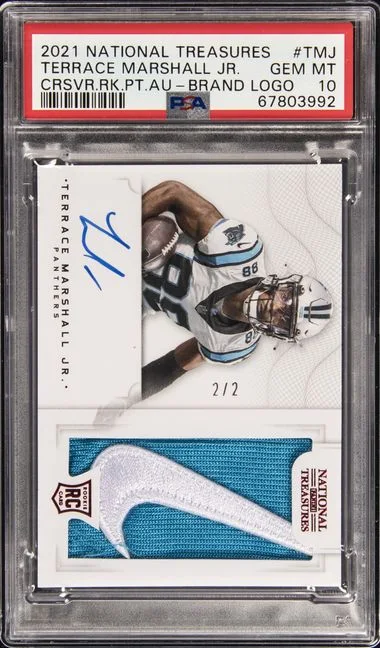 2021 Panini National Treasures Terrace Marshall Jr. Crossover Patch Autographs Brand Logo #CRS-TMJ card image