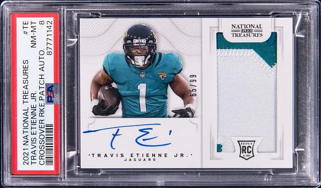 2021 Panini National Treasures Travis Etienne Jr. Crossover Patch Autograph #CRS-TE card image