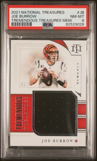 2021 Panini National Treasures Tremendous Treasures Memorabilia Jb Joe Burrow #no-number card image