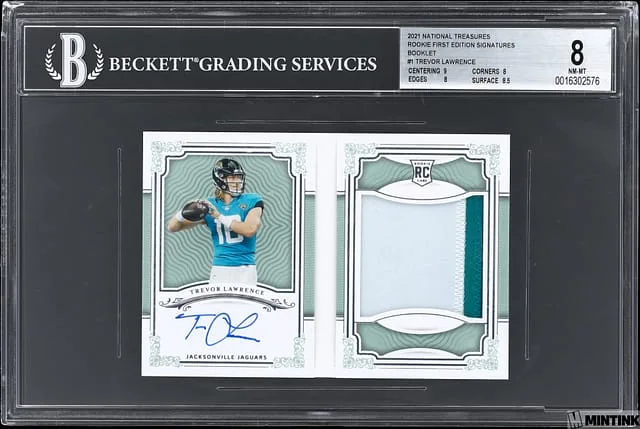 2021 Panini National Treasures Trevor Lawrence Material Signatures RPS #1 card image