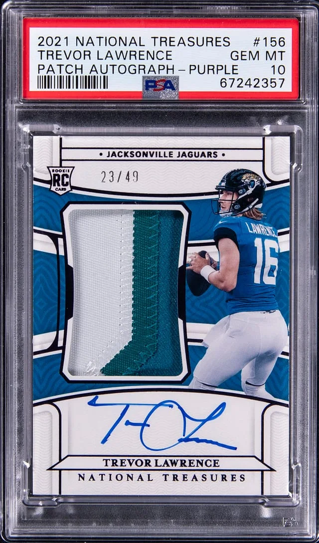 2021 Panini National Treasures Trevor Lawrence Patch Autograph (RPA) Platinum #156 card image
