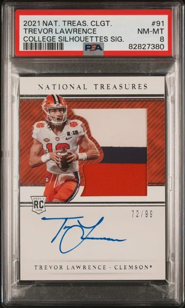 2021 Panini National Treasures Trevor Lawrence Collegiate College Silhouettes Signatures #91 card image