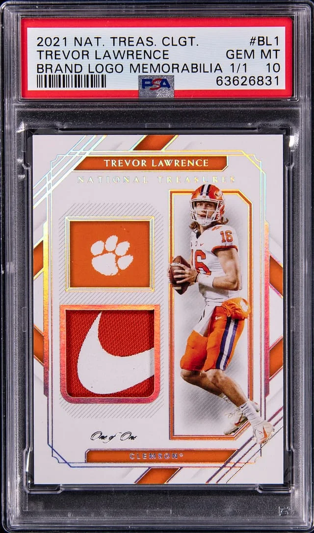 2021 Panini National Treasures Trevor Lawrence Collegiate Brand Logo Memorabilia #BL1 card image