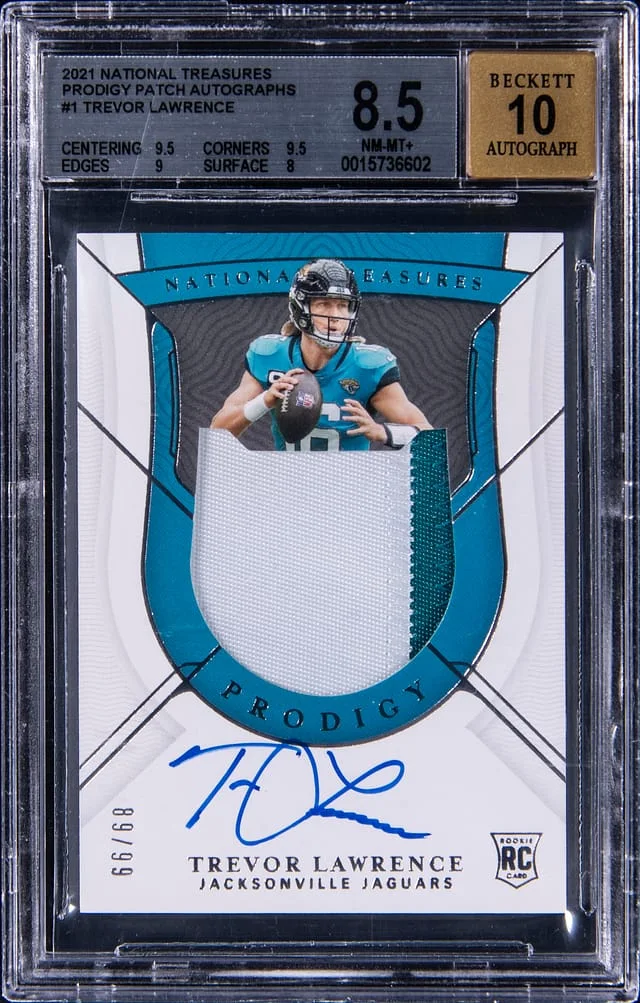 2021 Panini National Treasures Trevor Lawrence Prodigy Patch Autograph #PPA-TL card image