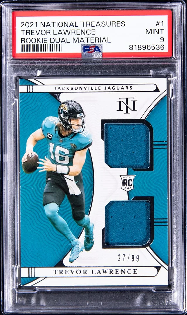 2021 Panini National Treasures Trevor Lawrence Dual Material #RDM-1 card image