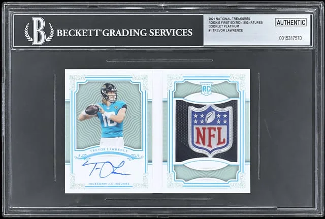 2021 Panini National Treasures Trevor Lawrence First Edition Signatures Booklet Holo Silver #RFE-TL card image