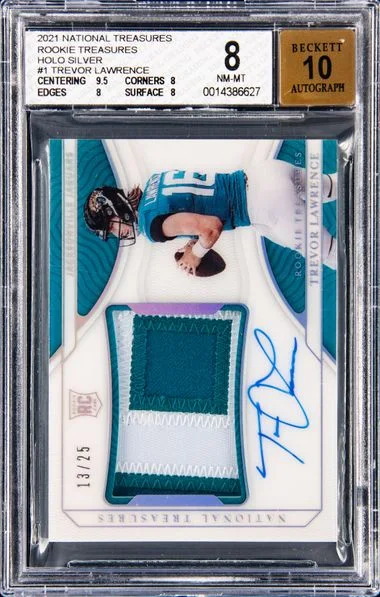 2021 Panini National Treasures Trevor Lawrence Gloves Signatures #TL card image